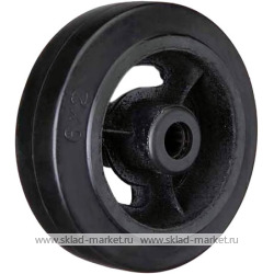 Чугунное колесо без кронштейна с литой черной резиной <nobr> D 125</nobr>
