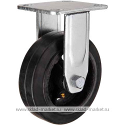 Неповоротное чугунное колесо с литой черной резиной <nobr> FCd 100</nobr>