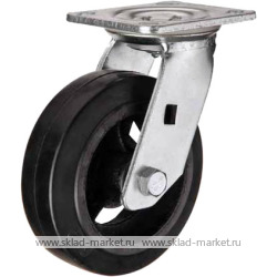 Поворотное чугунное колесо с литой черной резиной <nobr> SCd 200</nobr>